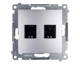 Simon 54 Gniazdo komputerowe podwójne 2xRJ45 kat.6 z przesłoną srebrny mat D62.01/43