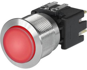 Vandal-proof pushbutton switch, 2 pole, clear, illuminated  (red), 12 A/250 V, mounting Ø 19 mm, 19.1 mm, IP65, 1241.8550