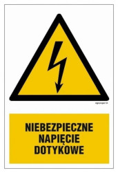 ZNAK - HA015 Niebezpieczne napięcie dotykowe - opakowanie 10 sztuk 5 x 7,5 cm PN - Płyta 1mm