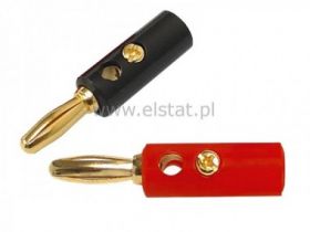 Wtyk banan skręcany czarny + czerwony złoty