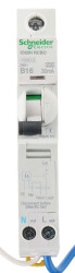 Wyłącznik różnicowoprądowy z członem nadprądowym RCBO, Typ A, 1P+N, 16A, 230/240V Typ A, 30mA, na szynę DIN, Schneider