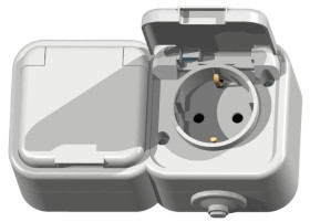 DELFINA Gniazdo hermetyczne podwójne z/u Schuko IP44 klapka biała GNH-2DS/00/w