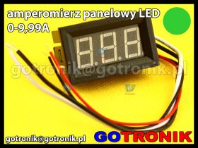 Amperomierz panelowy cyfrowy LED 0-9,99A ZIELONY obudowa