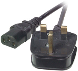 Power cable, UK, plug type G, angled on C13 socket, straight, H05VV-F3G0.75 mm², black, 5 m, EK500.5
