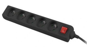 Przedłużacz elektryczny z uziemieniem, wyłącznik 5x gniazdkowy; przwód 1,5m