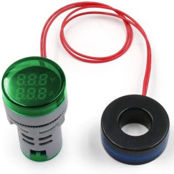 Woltomierz - amperomierz LED zielony, zakres pomiaru 20-380Vac / 0-100A