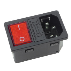 Zintegrowane gniazdo zasilania 230V IEC, 10A, włącznik czerwony, bezpiecznik, AC-14-F16