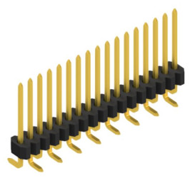 Pin header, 17 pole, pitch 1.27 mm, angled, black, 10061270