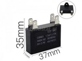 1,0uF 450V kondensator silnikowy; złącza 6,3mm
