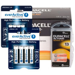 60 x baterie do aparatów słuchowych Duracell ActivAir 13 + 4szt LR6 / AA + 4szt LR03 / AAA everActive Pro Alkaline