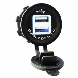 Ładowarka USB 12-24V 3.1A BLUE. LED 2.1A+1A montażowa