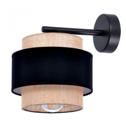 Kinkiet w stylu boho GATO, podwójny abażur E27 czarno-beżowy K-5234 Kaja Lighting