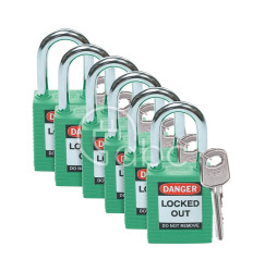 Kłódka bezpieczeństwo LOTO, nylonowa, szekla 38 mm, zielona (6 szt.), 051345