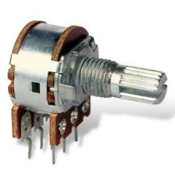 POTENCJOMETR OBROTOWY 2x100K OHM A LOGARYTMICZNY L=15mm (POT1144)