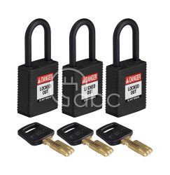 Kłódka LOTO SafeKey nylonowa, szekla 38 mm, czarna (3 szt.), 150315