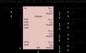 Quad DC/DC µModule Regulator with Configurable 1.2A Output Array