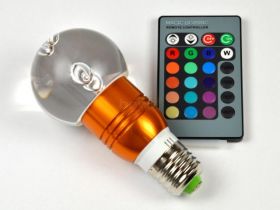 LAMPA LED RGB E27 3W Z PILOTEM