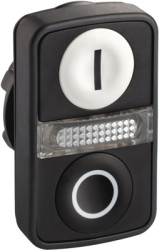 Double pushbutton, illuminable, groping, waistband rectangular, front ring black, mounting Ø 22 mm, ZB5AW7A1721