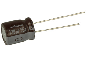 Kondensator; niskoimpedancyjny; elektrolityczny; UPW1E331MPD; 330uF; 25V; UPW; fi 10x12,5mm; 5mm; przewlekany (THT); luzem; Nich