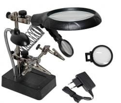 Uchwyt z lupą podstawką i lampką Trzecia ręka