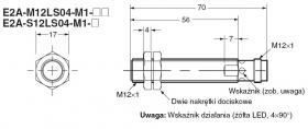 E2A-M12LS04-M1-B3, Czujnik indukcyjny, M12x1, PNP/NO+NC, sr=4mm złącze M12x1, dł. obudowy 70mm, czoło zakryte, OMRON, E2AM12LS04