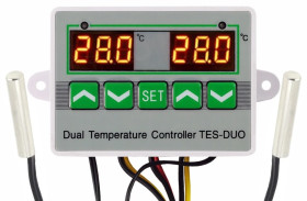 Regulator temperatury - termostat cyfrowy alarm 2x1 podwójny TES-DUO230V