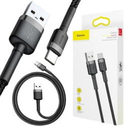 KABEL USB-A -USB-C Baseus Cafule CATKLF-AG1 50cm 3A QC 3.0 CZARNO-SZARY W NYLONOWYM OPLOCIE