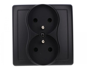 Simon Basic Gniazdo wtyczkowe z uziemieniem podwójne, monoblok, 16A, 250V, zaciski śrubowe, kompletne czarny BMGZ2/49