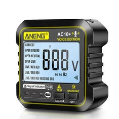 GNIAZDO Z CYFROWYM WYŚWIETLACZEM ANENG AC10+ Z EKRANEM LCD I GŁOSOWYM ODTWARZANIEM, ZABEZPIECZENIEM PRZECIW WYCIEKOM I LICZNIKIE