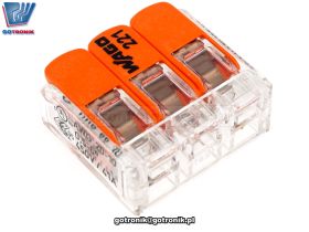 SzybkozĹÄczka 3x0,5-6mm2 transparentna pomaraĹczowa x1szt. WAGO 221-613