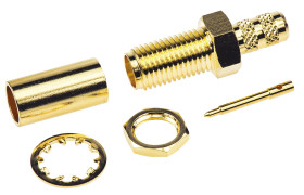 Złącze koncentryczne Montaż na panelu Żeński 50Ω typ złącza Złącze SMA Połączenie zagniatane typ kabla RG58 C/U, RG58/U