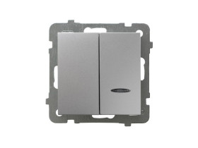 AS Wyłącznik podwójny świecznikowy z podświetleniem pomarańczowym srebrny ŁP-2GS/m/18 OSPEL