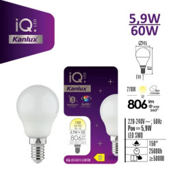 Żarówka LED E14 IQ-LED G45E14 5,9W-WW 806lm 2700K barwa ciepła Ra90 3 lata Gwarancji kulka 36694
