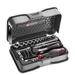 Zestaw nasadek rozmiar napędu 1/4 cala elementy: 31 Facom typ napędu Kwadratowy gniazdo (1/4") 5.5 , 6 , 7 , 8 , 9 , 10