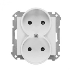 Simon 55 Gniazdo wtyczkowe podwójne bez uziemienia z przesłonami (moduł) 16 A 250 V~, szybkozłącza Jasnoszary mat TG2MCZ.01/114