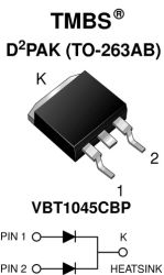 VBT1045CBP-E3 Trench MOS Barrier Schottky Rectifier for PV Solar Cell Bypass Protection Ultra Low VF = 0.34 V at IF = 2.5 A