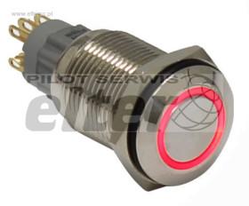 Przeł. przycisk. okrągły ON-(ON) płaski czerw.12V