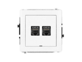 DECO Mechanizm gniazda komputerowego podwójnego 2xRJ45, kat. 8, ekranowane, 8-stykowy, bez pola opisowego biały mat 25DGKBO-12 K