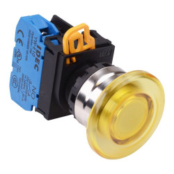 YW4L-M4E10Q4Y Yellow 24V illuminated 22mm Metal Bezel Mushroom Momentary Push Button Switch NO IP65 IDEC