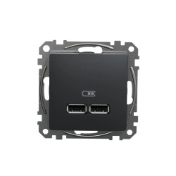 Gniazdo ładowania USB typ A+A 2,4A, czarny antracyt, Sedna Design i Elements SDD114401