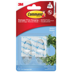 3M 17091CLR Clear Hooks with Clear Strips, Medium (Pack 2)