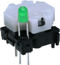 Short-stroke pushbutton, 1 Form A (N/O), 100 mA/28 V, illuminated, green, actuator (white, L 4.3 mm), 0.7 N, THT, 6425.6131