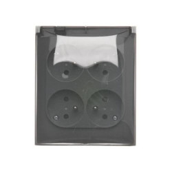 Simon Aquaclick Gniazdo natynkowe, 4-krotne z uziemieniem, klapka transparentna, IP44, szybkozłącza ciemnoszary ACGZ4C/18A