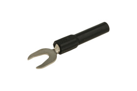 Adapter; Amass; 26.451.2; wtyk widełkowy / gniazdo bananowe 4mm; czarny; 51mm; 36A; 60V; mosiądz niklowany; PA; RoHS