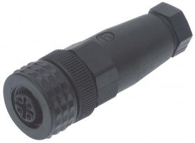 ELKA 4012KPG7, M12, 4 styki, złącze żeńskie (gniazdo) proste, dławik PG7 (4-6mm), nakrętka z tworzywa, czarne, Hirschmann, 93372