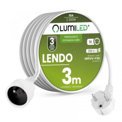 Przedłużacz Sieciowy Kabel z Uziemieniem Listwa Zasilająca 1 Gniazdo 3m Biały Sznur Lendo Lumiled