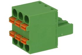 Łączówka; 2ESDB-03P; 3 tory; R=5,08mm; 18mm; 12A; 300V; na przewód; kątowe 90°; otwór kwadratowy; sprężynowy; 0,2÷2,5mm2; zielon