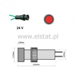 Kontrolka LED 5mm 24VDC + przew. czerwona