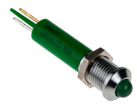 Lampka kontrolna do montażu panelowego 230V ac, zielona 8mm LED Chrom RS PRO