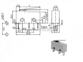 Przełącznik krańcowy z dźwignią 21mm 5A - mały